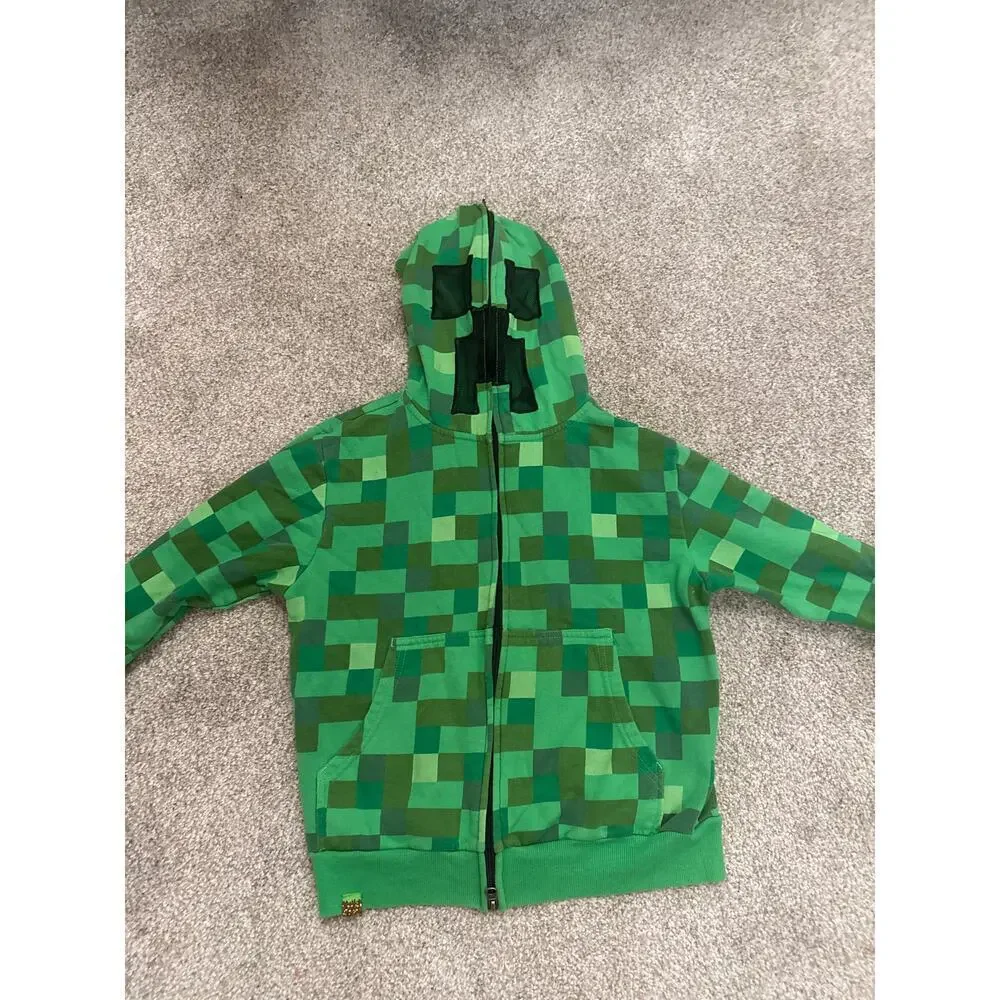 Jinx Minecraft Boys' Green Creeper Block Zip-Up Hoodie with Mask, S